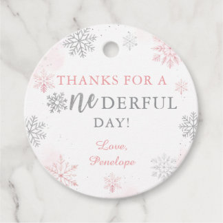 Winter Onederland Roze Zilveren Glitter 1e verjaar Bedankjes Labels
