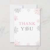 Winter Onederland Roze Zilveren Glitter 1e verjaar Bedankkaart (Voorkant)