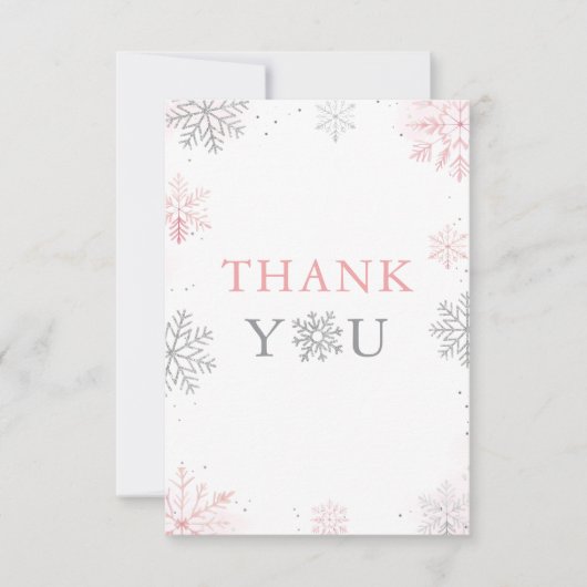 Winter Onederland Roze Zilveren Glitter 1e verjaar Bedankkaart (Voorkant)