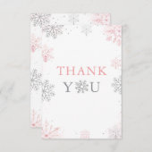 Winter Onederland Roze Zilveren Glitter 1e verjaar Bedankkaart (Voorkant / Achterkant)