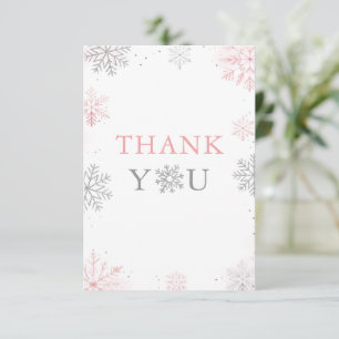 Winter Onederland Roze Zilveren Glitter 1e verjaar Bedankkaart