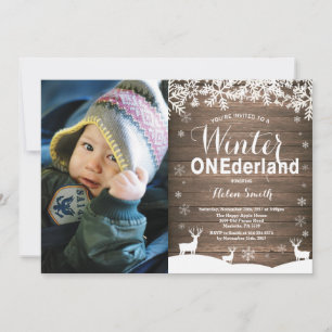 Winter Onederland Rustic 1e Verjaardag Foto Kaart