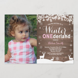 Winter Onederland Rustic Girl 1e verjaardagsfoto Kaart