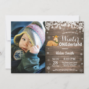 Winter Onederland Rustieke Hert 1e Verjaardag Kaart