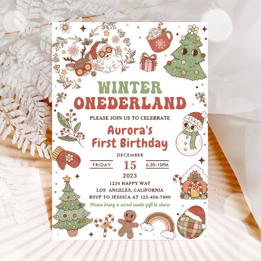 Winter Onederland Schattige Groovy Santa Verjaarda Kaart