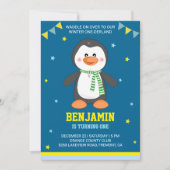 Winter Onederland Schattigee Pinguïn 1e Verjaardag Kaart (Voorkant)