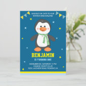 Winter Onederland Schattigee Pinguïn 1e Verjaardag Kaart (Staand voorkant)