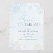 Winter Onederland Silver Blue Glitter 1st Birthday Kaart (Voorkant / Achterkant)