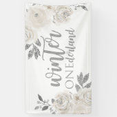 Winter Onederland Silver Glitter Flowers Spandoek (Verticaal)