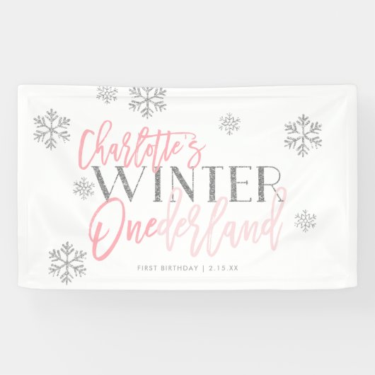 Winter ONEderland Silver Glitter Pink CUSTOM Spandoek (Horizontaal)