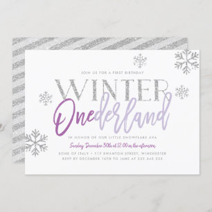Winter ONEderland Silver Glitz Paarse 1e Verjaarda Kaart