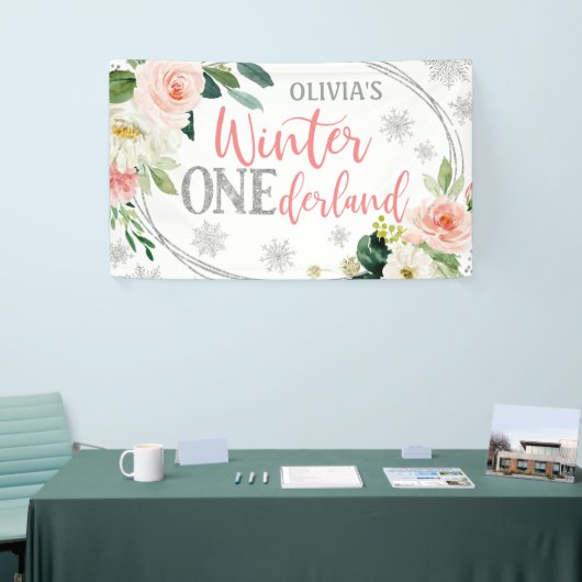 Winter ONEderland Silver Pink Floral Birthday Spandoek (Beurs)