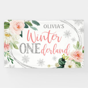 Winter ONEderland Silver Pink Floral Birthday Spandoek
