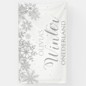 Winter Onederland Silver Snowflakes First Birthday Spandoek (Verticaal)