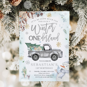 Winter ONEderland Silver Winter Truck Snowman Kaart