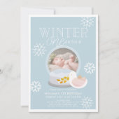 Winter Onederland Sneeuw Wereldbol Blauw 1e verjaa Kaart (Voorkant)