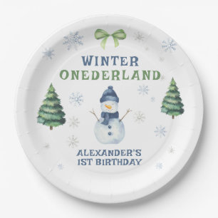 Winter Onederland Sneeuwman 1e Verjaardag  Papieren Bordje