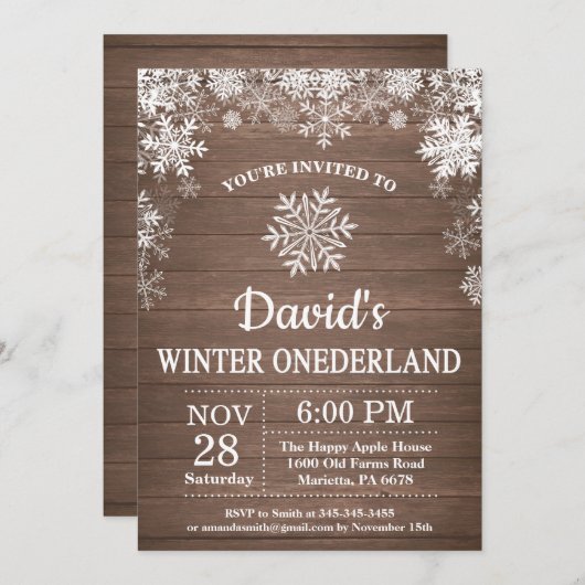 Winter Onederland Sneeuwvlok Rustiek 1e verjaardag Kaart (Voorkant / Achterkant)