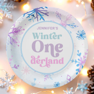 Winter Onederland Sneeuwvlokken Meisje Sneeuw Verj Papieren Bordje