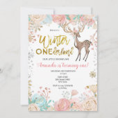 Winter ONEderland Snow Birthday Invitation Gold Kaart (Voorkant)