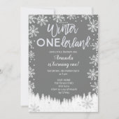 Winter ONEderland Snow Birthday Invite Gray Kaart (Voorkant)