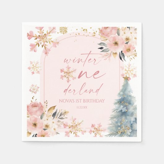 Winter Onederland Snowflake 1e verjaardag Servet (Voorkant)