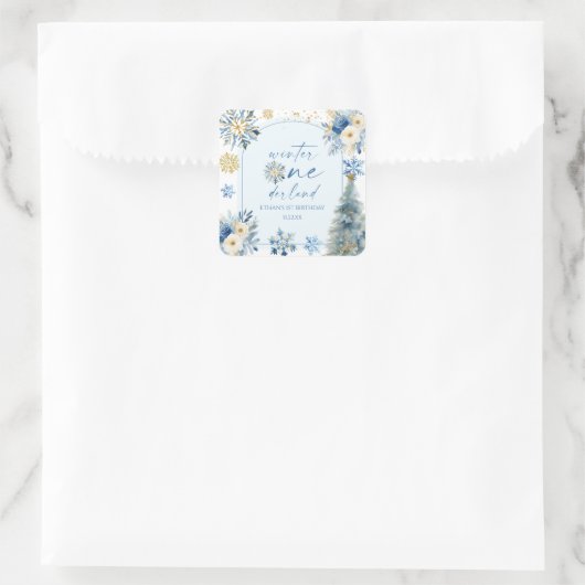 Winter Onederland Snowflake 1e verjaardag Vierkante Sticker (Tas)