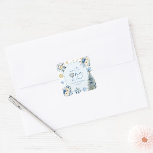 Winter Onederland Snowflake 1e verjaardag Vierkante Sticker (Envelop)