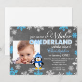 Winter ONEderland Snowflake 1st Birthday Invite Kaart (Voorkant / Achterkant)