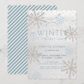 Winter Onederland Snowflake Blue 1st Birthday Kaart (Voorkant / Achterkant)