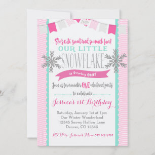 Winter ONEderland Snowflake Invitation Girl Kaart