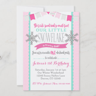 Winter ONEderland Snowflake Invitation Girl Kaart
