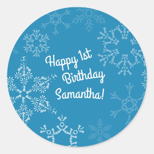Winter Onederland Snowflake Kind 1e verjaardag Ronde Sticker (Voorkant)