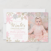 Winter ONEderland Snowflake Photo Invite Kaart (Voorkant)