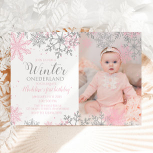 Winter ONEderland Snowflake Photo Invite Kaart