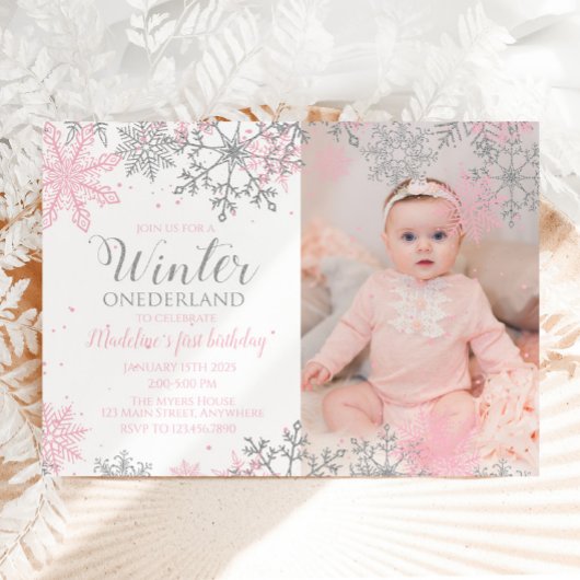 Winter ONEderland Snowflake Photo Invite Kaart