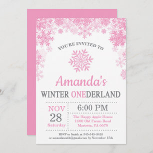 Winter Onederland Snowflake Pink Girl 1ste verjaar Kaart