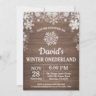 Winter Onederland Snowflake Rustic 1ste verjaardag Kaart