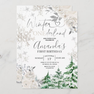 Winter Onederland Snowflake White Floral Birthday Kaart