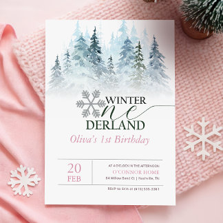 Winter ONEderland Snowy Forest 1st Birthday Kaart