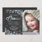 Winter Onederland: Uitnodiging blauw wit (Voorkant / Achterkant)