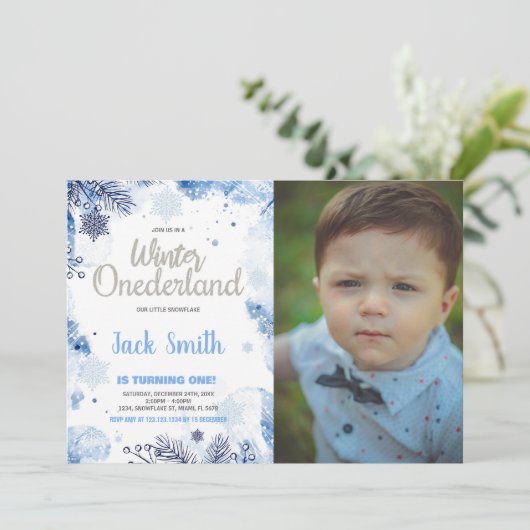 Winter ONEderland Uitnodigingen Zilveren Glitter F (Staand voorkant)