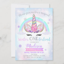 Winter ONEderland Unicorn Birthday Uitnodiging