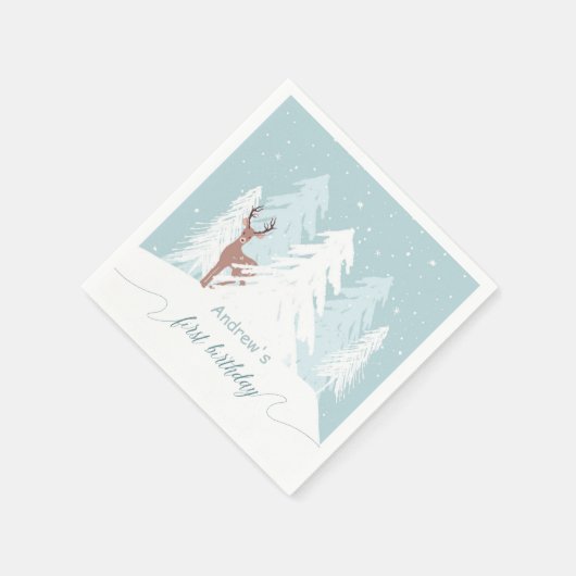 Winter Onederland Verjaardag Custom Napkin Blue Servetten (Hoek)