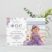 Winter Onederland Verjaardag Foto uitnodiging (Staand voorkant)