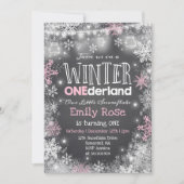 Winter ONEderland Verjaardag Uitnodiging Roze Wit (Voorkant)