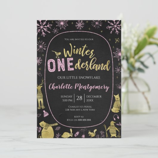 Winter Onederland Verjaardag Uitnodiging Sneeuwvlo (Staand voorkant)