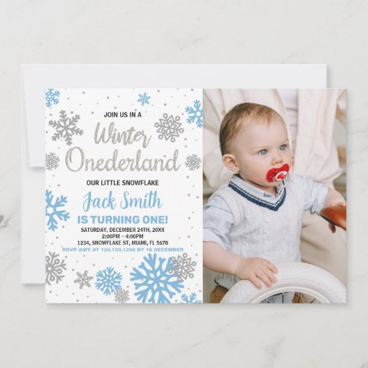 Winter Onederland Verjaardag Uitnodigingen Blauw F (Voorkant)