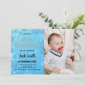 Winter Onederland Verjaardag Uitnodigingen Blauw F (Staand voorkant)