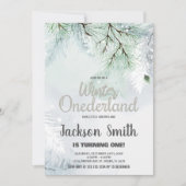 Winter ONEderland Verjaardag Uitnodigingen Pine Gr (Voorkant)